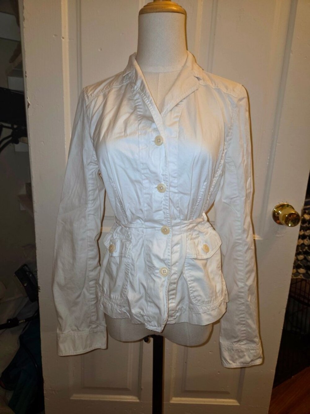 J.Crew Shirt Jacket Women's Small White Cotton Tie Waist Utility Button Front
